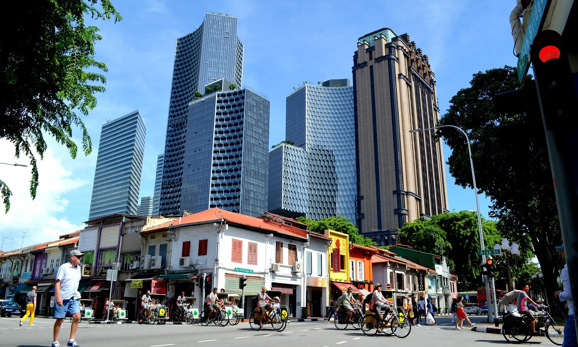 Colorful streets and shops in Singapore Little India district