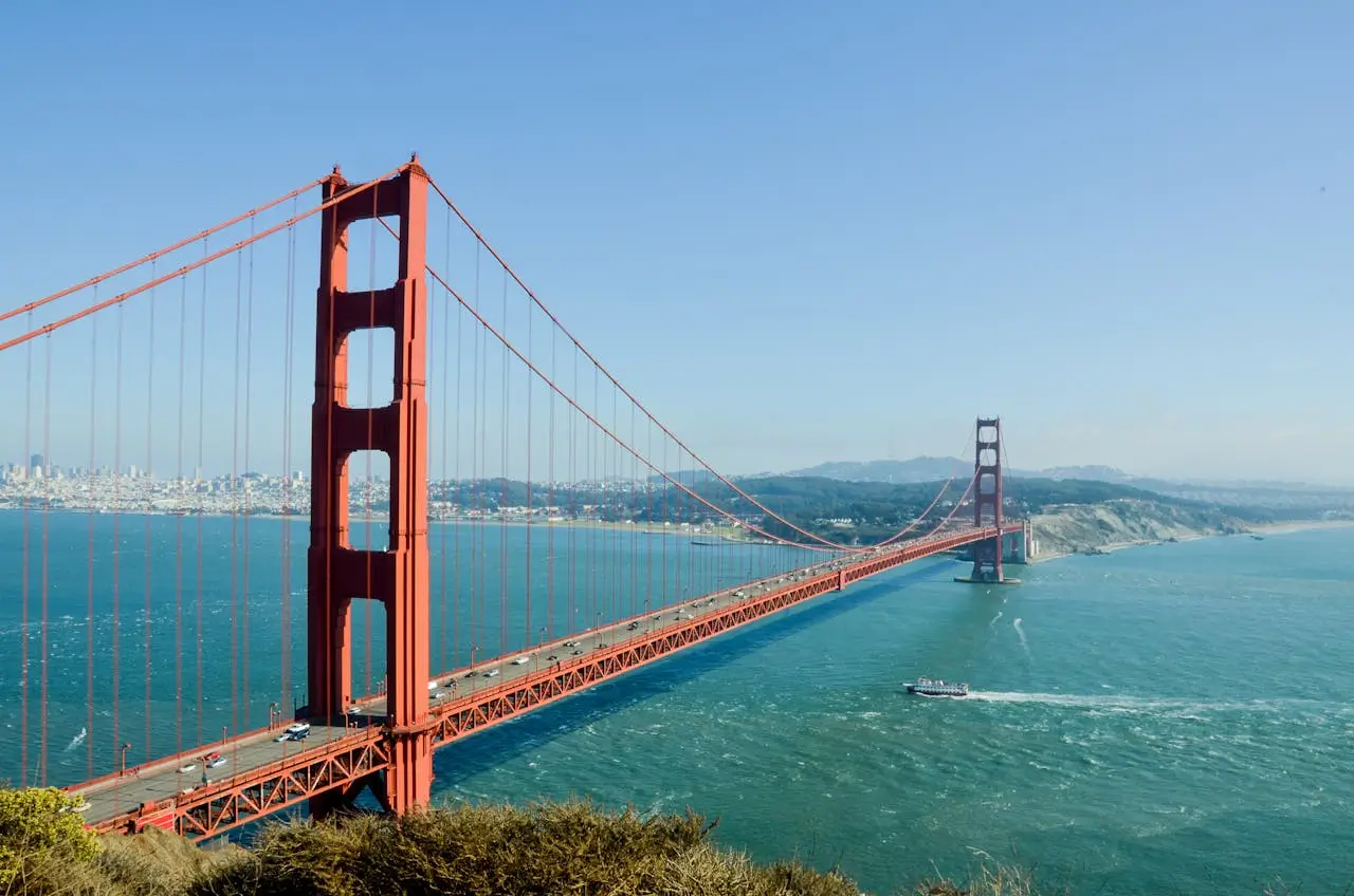 Golden Gate Bridge with San Francisco skyline and bay